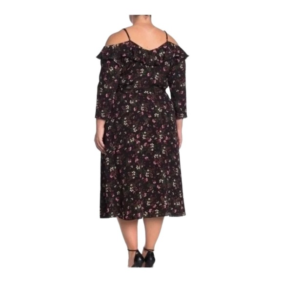 CITY CHIC Black Floral Cold Shoulder Midi Dress Size M/Size 18 Plus Size - Picture 2 of 6